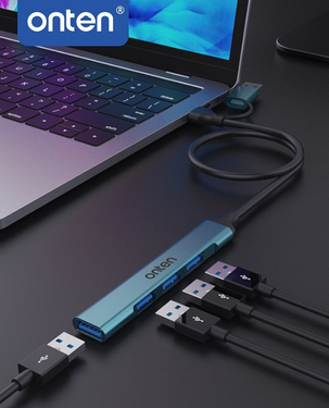 Onten UCA9701 4-In-2 USB-C/USB 3.0 to 4-Port Hub | 1 × USB 3.0 (5Gbps) | 3 × USB 2.0 (480Mbps) - Pine Green