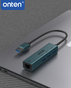 Onten 5220 USB 3.0 to 3-Ports USB 3.0 Hub with Gigabit Ethernet Adapter | 1 × Gigabit Ethernet Adapter (RJ45, supports 10/100/1000 Mbps) | 3 × USB 3.0 - Pine Green