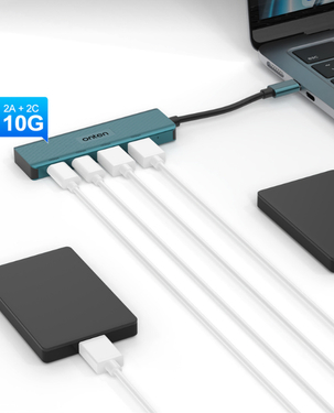 Onten UC622 USB-C to 10G 4-Port Hub | 2 x USB-A (USB 3.2 Gen 2) | 2 x USB-C (USB 3.2 Gen 2) | 10GB/s Data Transfer - Pine Green