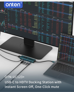 Onten USB-C TO HDMI Docking Station with Instant Screen-Off One-Click Mute | 4K@30Hz | UC123+ - Pine Green