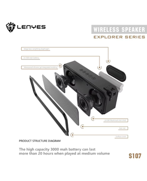 LENYES S107 Military Grade Portable Wireless Speaker | 20W | IPX7 | Bluetooth 5.3 - Black
