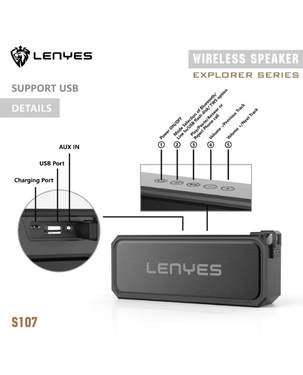 LENYES S107 Military Grade Portable Wireless Speaker | 20W | IPX7 | Bluetooth 5.3 - Black