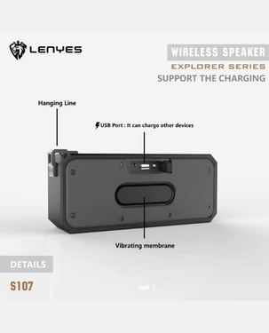 LENYES S107 Military Grade Portable Wireless Speaker | 20W | IPX7 | Bluetooth 5.3 - Black