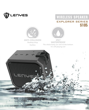 LENYES S105 Wireless Bluetooth Speaker | 12W | Up to 20 Hours | IPX7 Waterproof | Bluetooth 4.2 - Grey