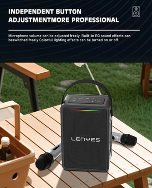 LENYES S857 150W KTV Wireless Bluetooth Speaker + 2 Mic Karaoke | 150W | Bluetooth 5.3 | USB Type-C | AUX 3.5mm | Micro SD Card - Black