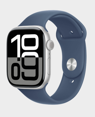 Apple Watch Series 10 GPS + Cellular 46mm Silver Aluminium Case with Denim Sport Band S/M - MWWL3